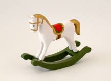 Dřevěná dekorace - Houpací koníček MALÝ BÍLO-ZLATÝ