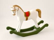 Dřevěná dekorace - Houpací koník VELKÝ BÍLO-ZLATÝ