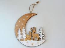 Dřevěná dekorace k zavěšení - Zimní měsíc 17 cm