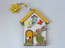 Dřevěná dekorace - Velikonoční domeček 18 cm - ŽLUTÝ