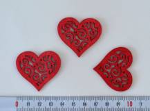 Dřevěné dekorace - Srdce ornament červené 4 cm