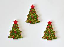 Dřevěný dekorační knoflík - Vánoční stromeček