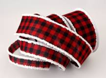 Stuha s kožešinkou - ČERNO-ČERVENÉ KOSTKY