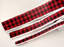 Stuha s kožešinkou - ČERNO-ČERVENÉ KOSTKY