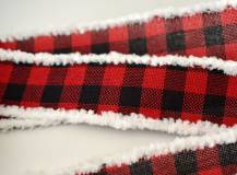 Stuha s kožešinkou - ČERNO-ČERVENÉ KOSTKY