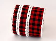 Stuha s kožešinkou - ČERNO-ČERVENÉ KOSTKY