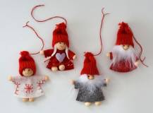 Textilní dekorace - Vánoční panenka a skřítek 8 cm
