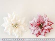 Umělý květ Zasněžená Poinsettia s klipem 1 ks