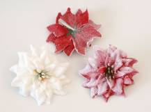 Umělý květ Zasněžená Poinsettia s klipem 1 ks