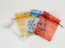Vánoční pytlík organza s vločkami 7,5 x 10 cm