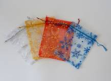 Vánoční pytlík organza s vločkami 9 x 12 cm