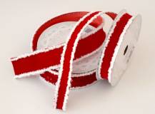 Vánoční stuha s kožešinkou - ČERVENO-BÍLÁ