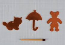 Výsek měděný - kočka, deštník, medvídek